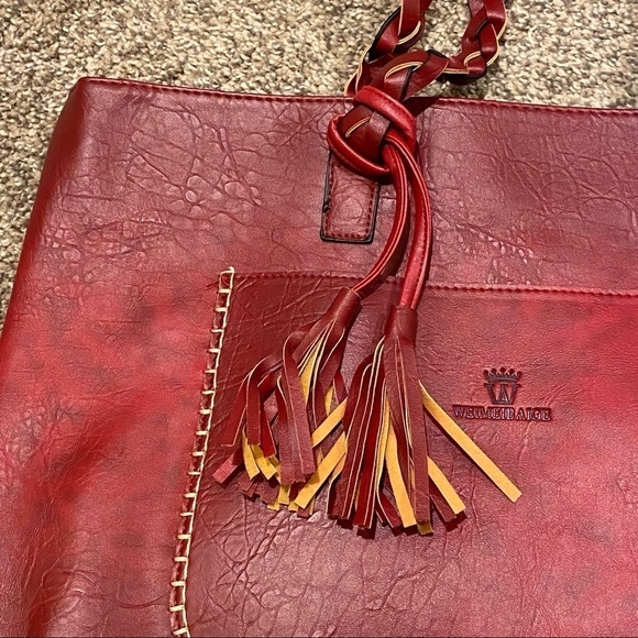 Weimeibaige Bag Large Red Braided Handle NWOT - Picture 2 of 7